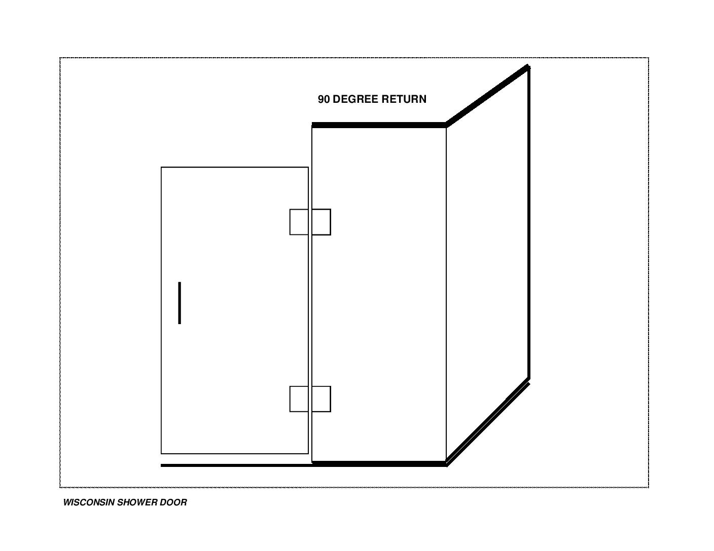 Shower door enclosure Door (HR), Panel to Ceiling and Return w/Header & Curb