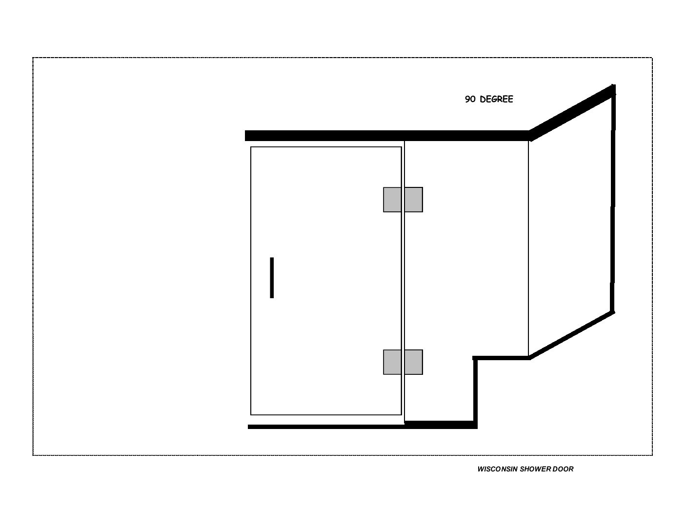 Shower door enclosure Door (HR), Notched Panel and Return w/Header & Curb