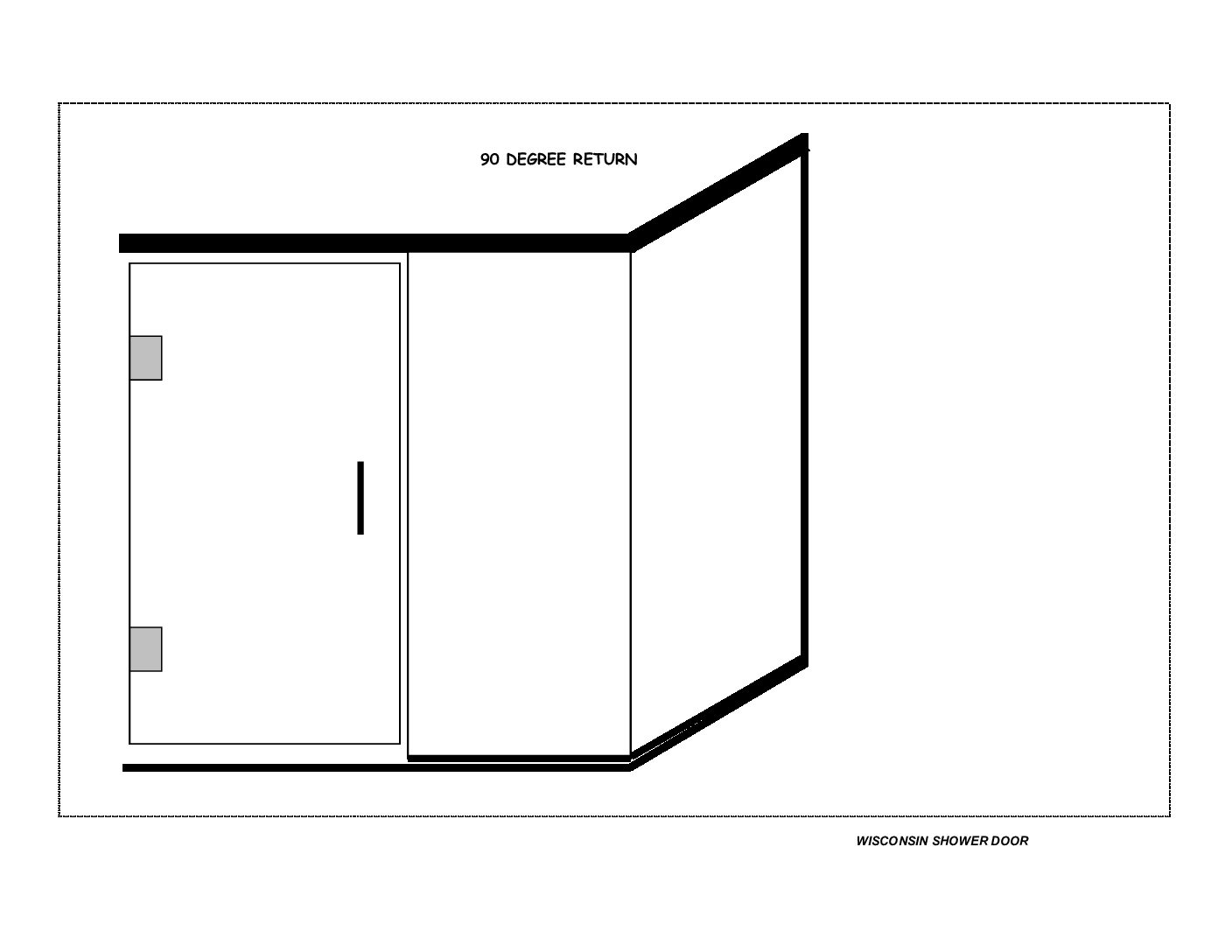 Shower door enclosure Door (HL), Panel and Return w/Header & Curb