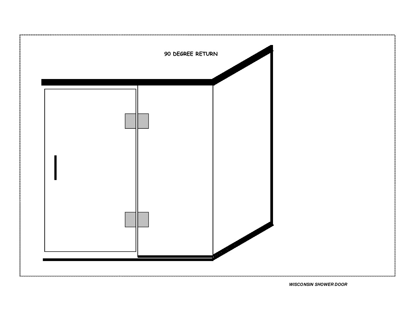 Shower door enclosure Door (HR), Panel and Return w/Header & Curb